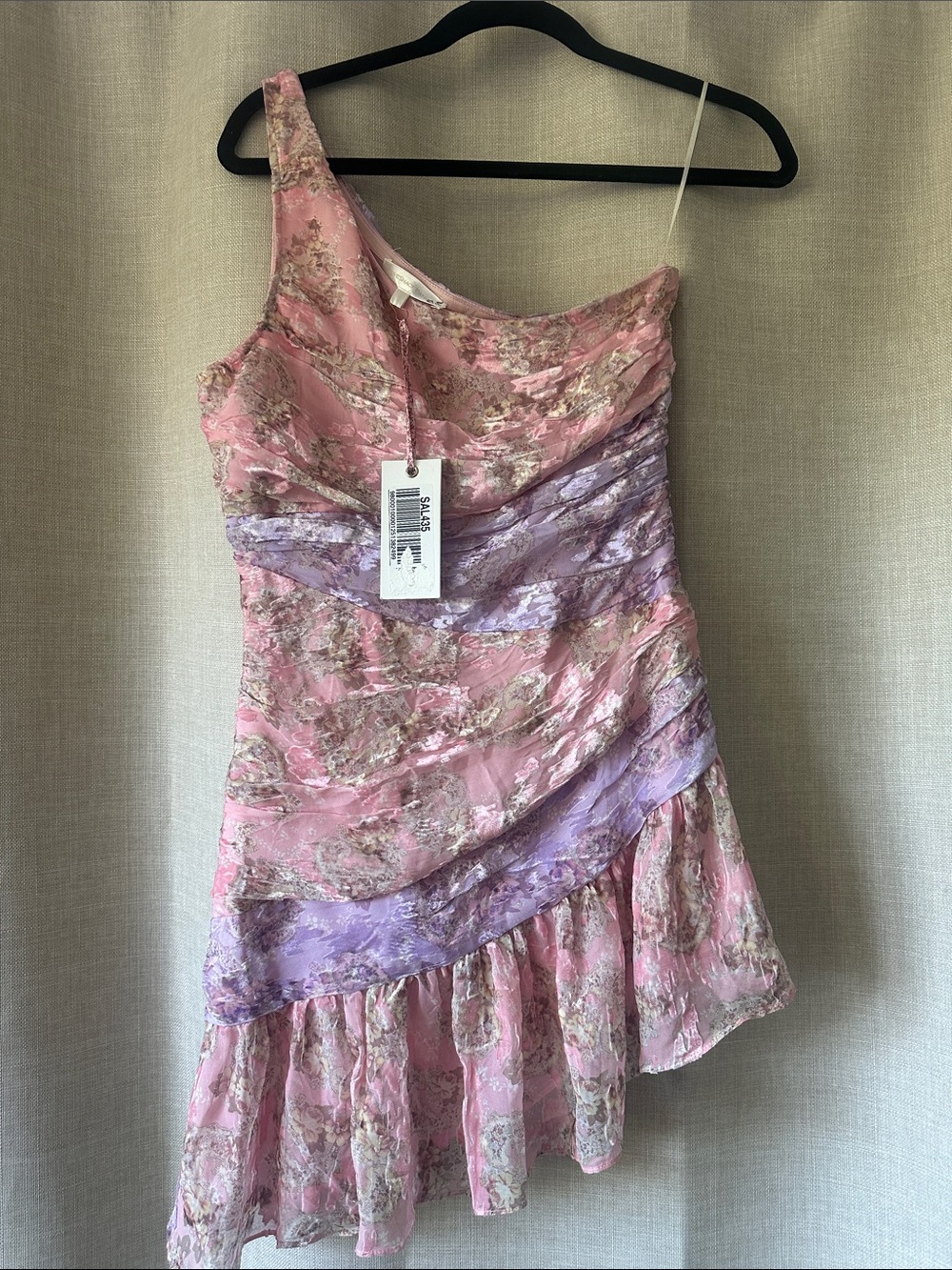 LoveShackFancy Zietta Pink and Lavender One-Shoulder Floral Ruffle Dress 4 NWT - Picture 4 of 7